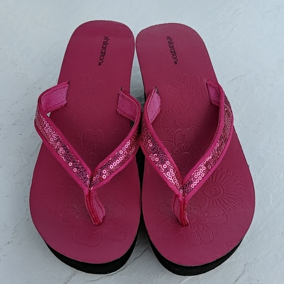 pink platform flip flops